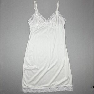 Vintage Sears White Nylon Lace Trim Full Slip Dress Size 34 Average